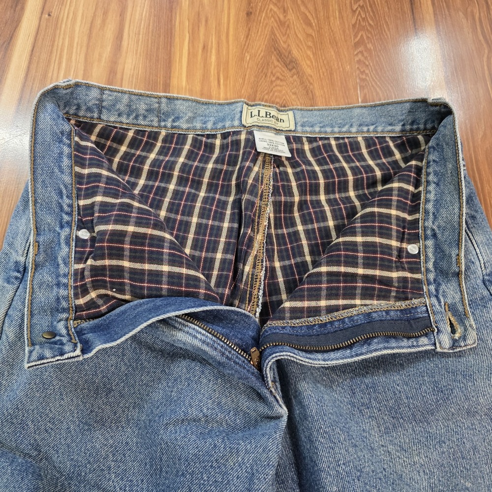 L.L. Bean Jeans Mens 33x30 (32x29) Blue Denim Classic Fit Flannel Lined Pants